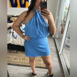 ASOS DESIGN high neck detail mini dress in blue